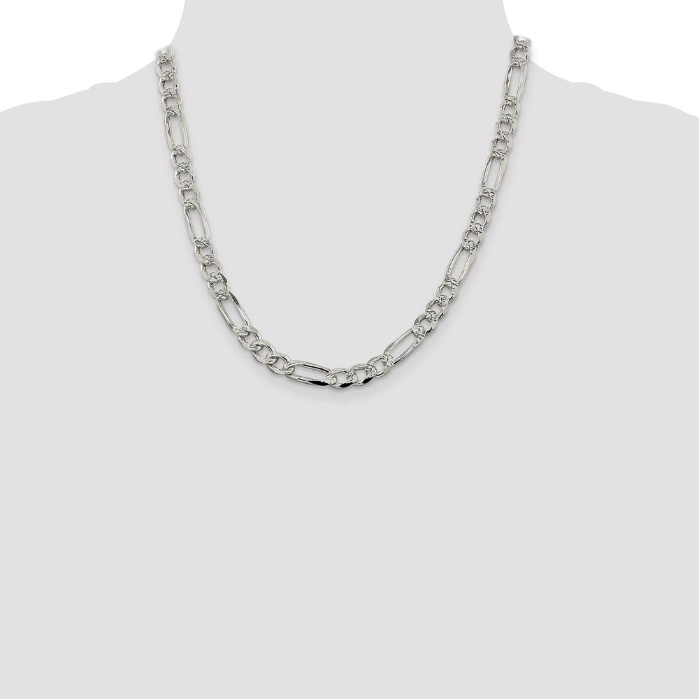 Sterling Silver 7.25mm Pavé Flat Figaro Chain