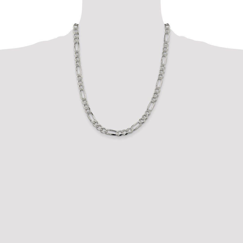Sterling Silver 7.25mm Pavé Flat Figaro Chain