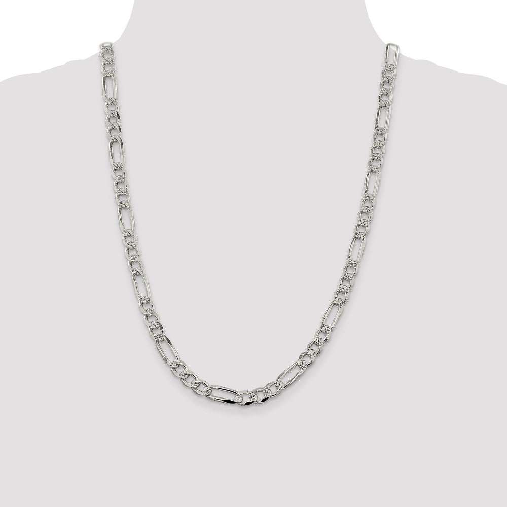 Sterling Silver 7.25mm Pavé Flat Figaro Chain