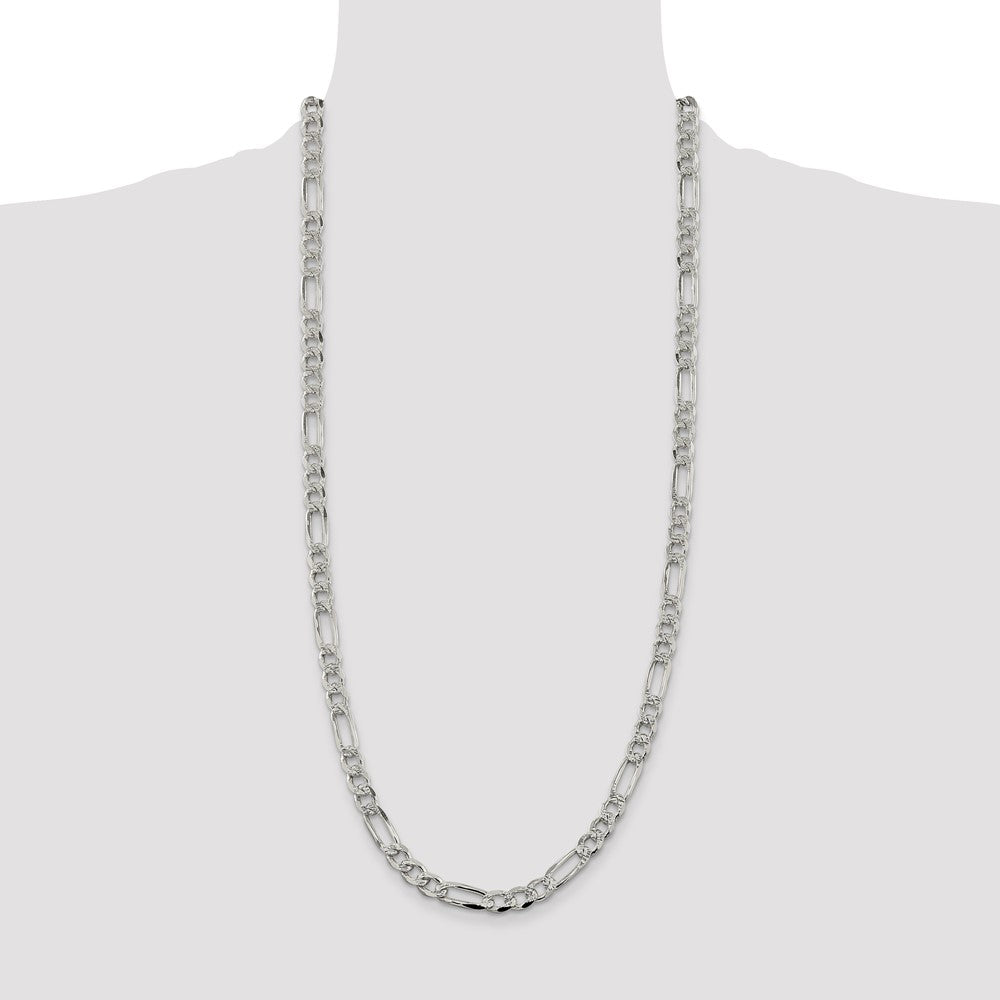 Sterling Silver 7.25mm Pavé Flat Figaro Chain