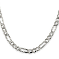 Sterling Silver Rhodium-plated 7.25mm Pave Flat Figaro Chain