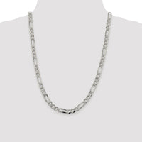 Sterling Silver Rhodium-plated 7.25mm Pavé Flat Figaro Chain