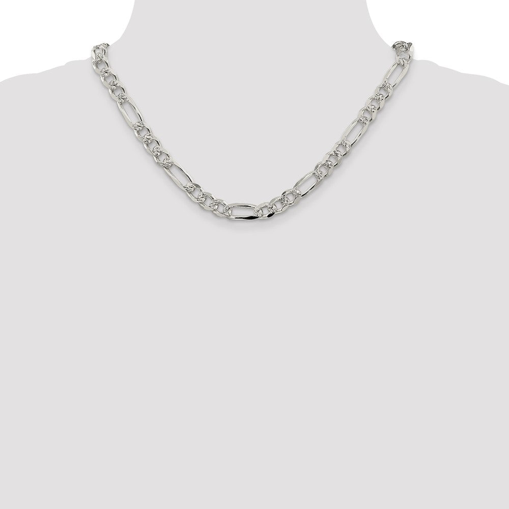 Sterling Silver 8mm Pavé Flat Figaro Chain