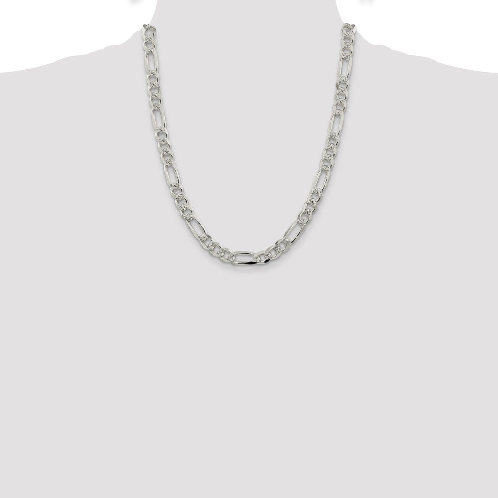 Sterling Silver 8mm Pavé Flat Figaro Chain