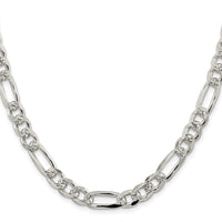 Sterling Silver Rhodium-plated 8mm Pavé Flat Figaro Chain