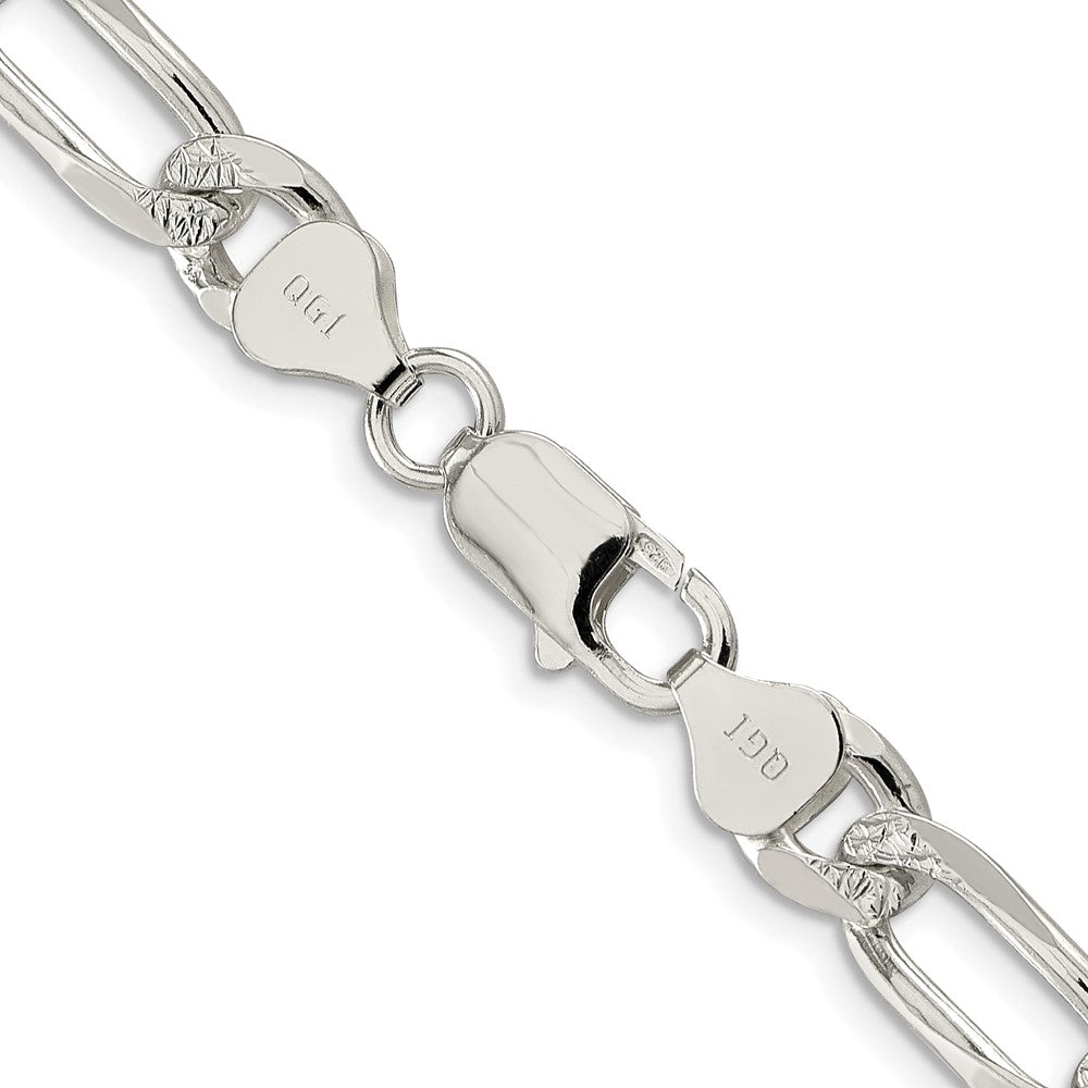 Sterling Silver Rhodium-plated 8mm Pavé Flat Figaro Chain