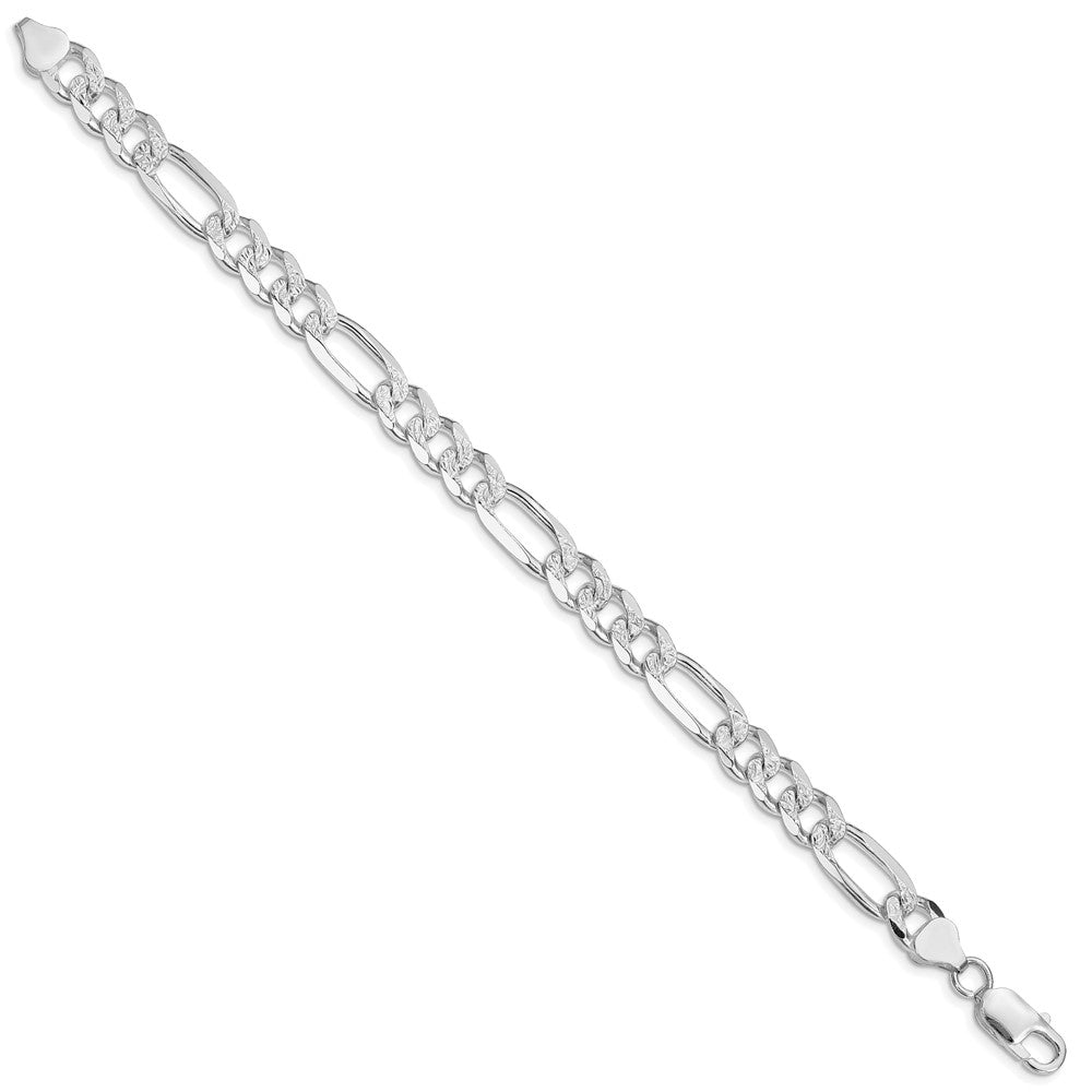 Sterling Silver Rhodium-plated 8mm Pavé Flat Figaro Chain