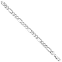 Sterling Silver Rhodium-plated 8mm Pave Flat Figaro Chain