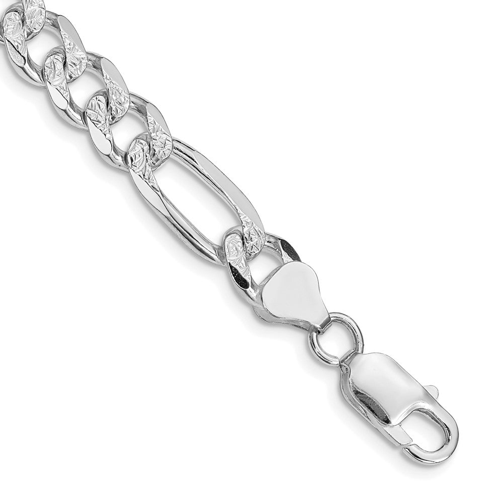 Sterling Silver Rhodium-plated 8mm Pave Flat Figaro Chain