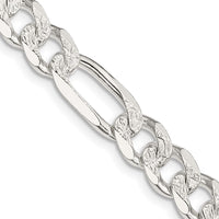 Sterling Silver 8mm Pavé Flat Figaro Chain