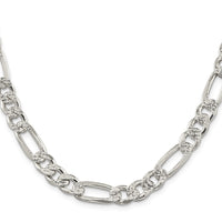 Sterling Silver 9.5mm Pavé Flat Figaro Chain