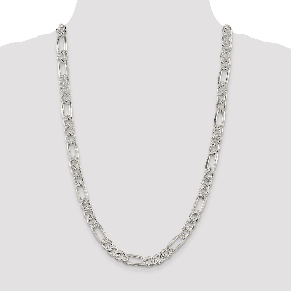 Sterling Silver 9.5mm Pavé Flat Figaro Chain