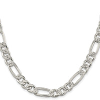 Sterling Silver Rhodium-plated 9.5mm Pavé Flat Figaro Chain