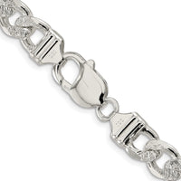 Sterling Silver Rhodium-plated 9.5mm Pavé Flat Figaro Chain