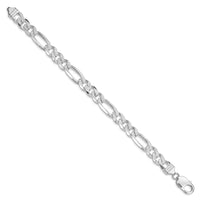 Sterling Silver Rhodium-plated 9.5mm Pavé Flat Figaro Chain