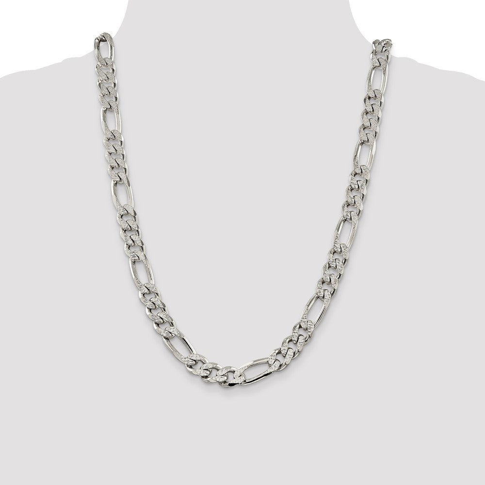 Sterling Silver 11.0mm Pavé Flat Figaro Chain