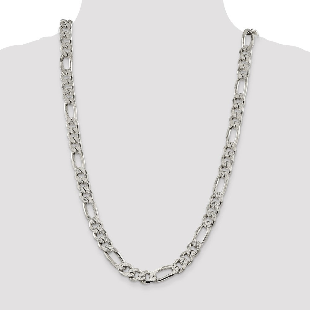 Sterling Silver 11.0mm Pavé Flat Figaro Chain