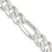 Sterling Silver 11.0mm Pavé Flat Figaro Chain
