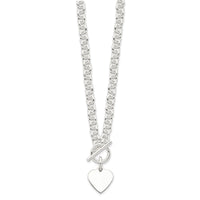 Sterling Silver Engraveable Heart Disc on Fancy Link Toggle 18in Necklace