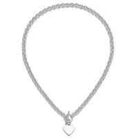 Sterling Silver Engraveable Heart Disc on Fancy Link Toggle 18in Necklace