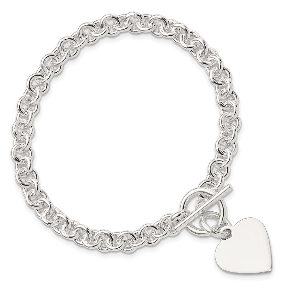 Sterling Silver Engraveable Heart Disc on Fancy Link Toggle 7.75in Bracelet
