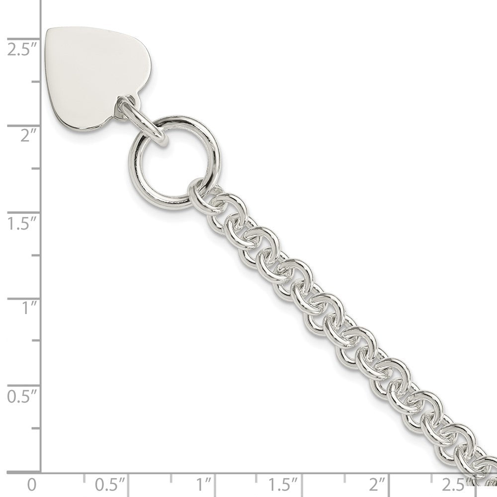 Sterling Silver Engraveable Heart Disc on Fancy Link Toggle 7.75in Bracelet