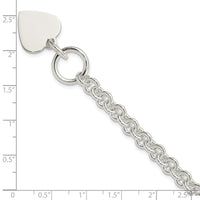 Sterling Silver Engraveable Heart Disc on Fancy Link Toggle 7.75in Bracelet