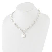 Sterling Silver Engraveable Heart Disc on Fancy Link Toggle Necklace