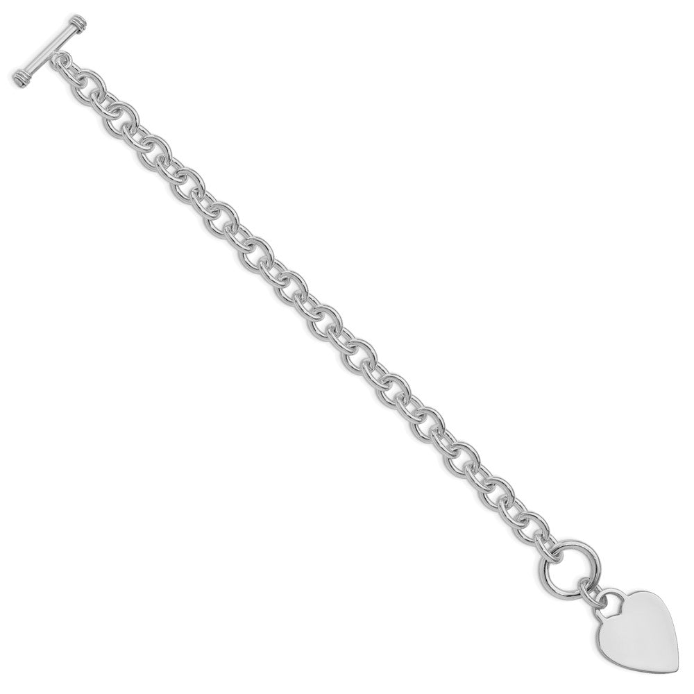 Sterling Silver RH-plated Heart Disc on Toggle Bracelet