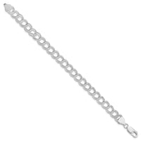 Sterling Silver RH-plated 7.75mm Solid Double Link Charm Bracelet