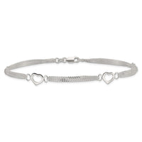 Sterling Silver 10inch Polished Heart Anklet