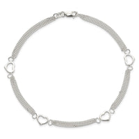 Sterling Silver 10inch Polished Heart Anklet
