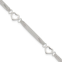 Sterling Silver 10inch Polished Heart Anklet