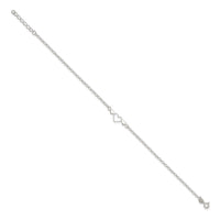 Sterling Silver 9inch Plus 1 in ext. Polished Triple Heart Anklet