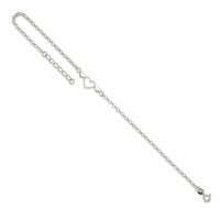 Sterling Silver 9inch Plus 1 in ext. Polished Triple Heart Anklet