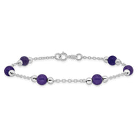 Sterling Silver Rhodium-plated 9inch Polished Lavender Jade Anklet