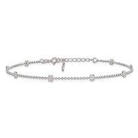 Sterling Silver 9in Plus 1in ext Polished Flower Anklet