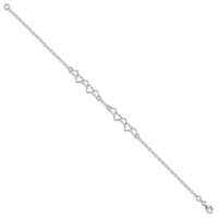 Sterling Silver 10inch Polished Fancy Heart Link Anklet