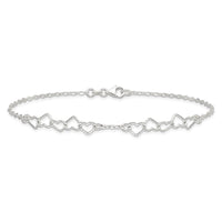 Sterling Silver 10inch Polished Fancy Heart Link Anklet
