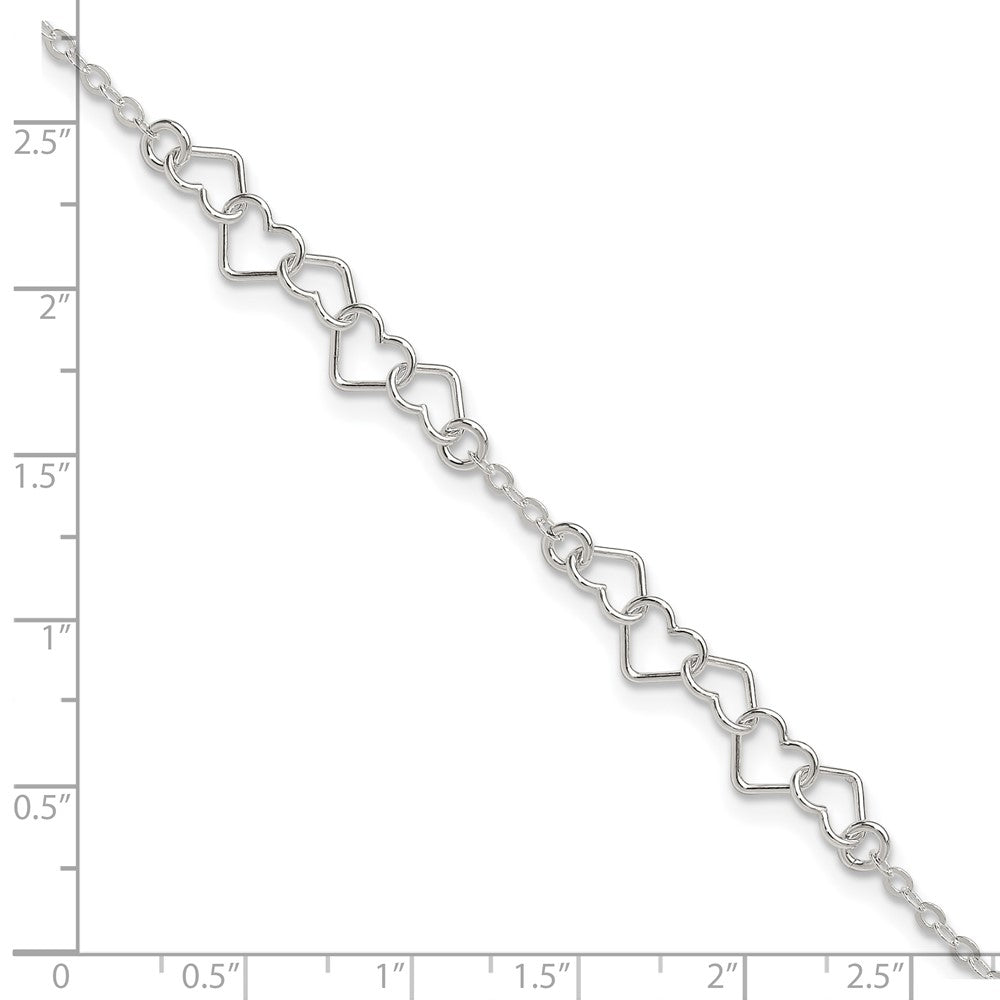Sterling Silver 10inch Polished Fancy Heart Link Anklet