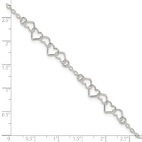 Sterling Silver 10inch Polished Fancy Heart Link Anklet