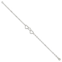 Sterling Silver 9inch Solid Polished Fancy Heart Link Anklet