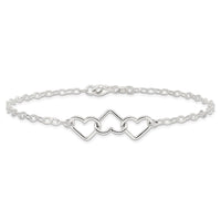 Sterling Silver 9inch Solid Polished Fancy Heart Link Anklet