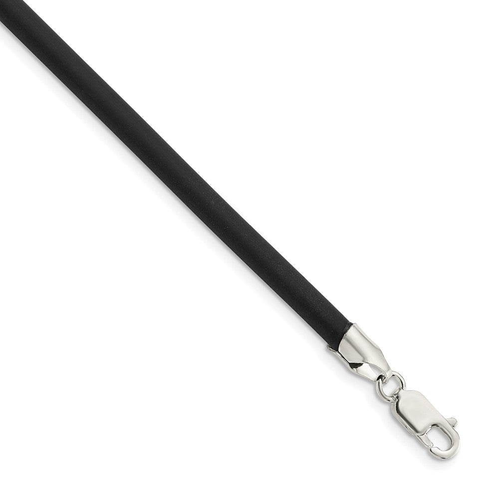 Sterling Silver 20inch 4mm Black Rubber Cord Necklace