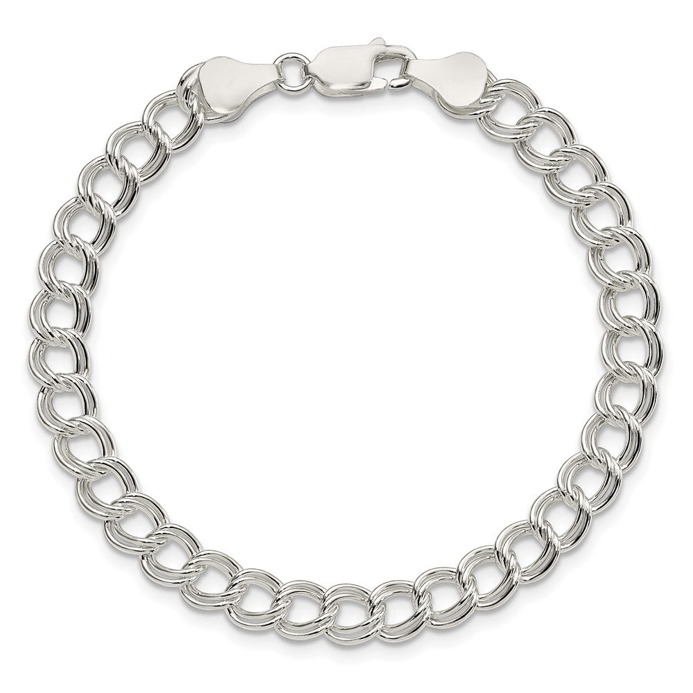 Sterling Silver 6mm Solid Double Link Charm Bracelet