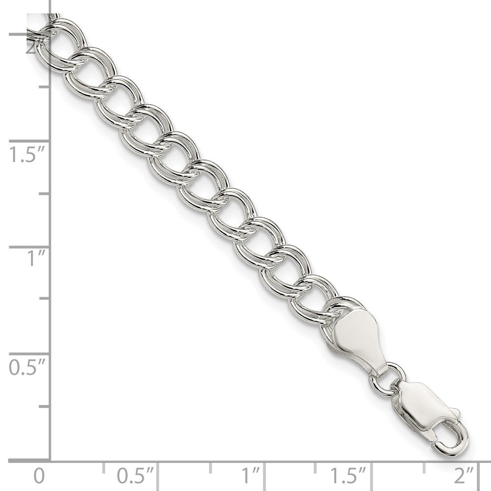 Sterling Silver 6mm Solid Double Link Charm Bracelet