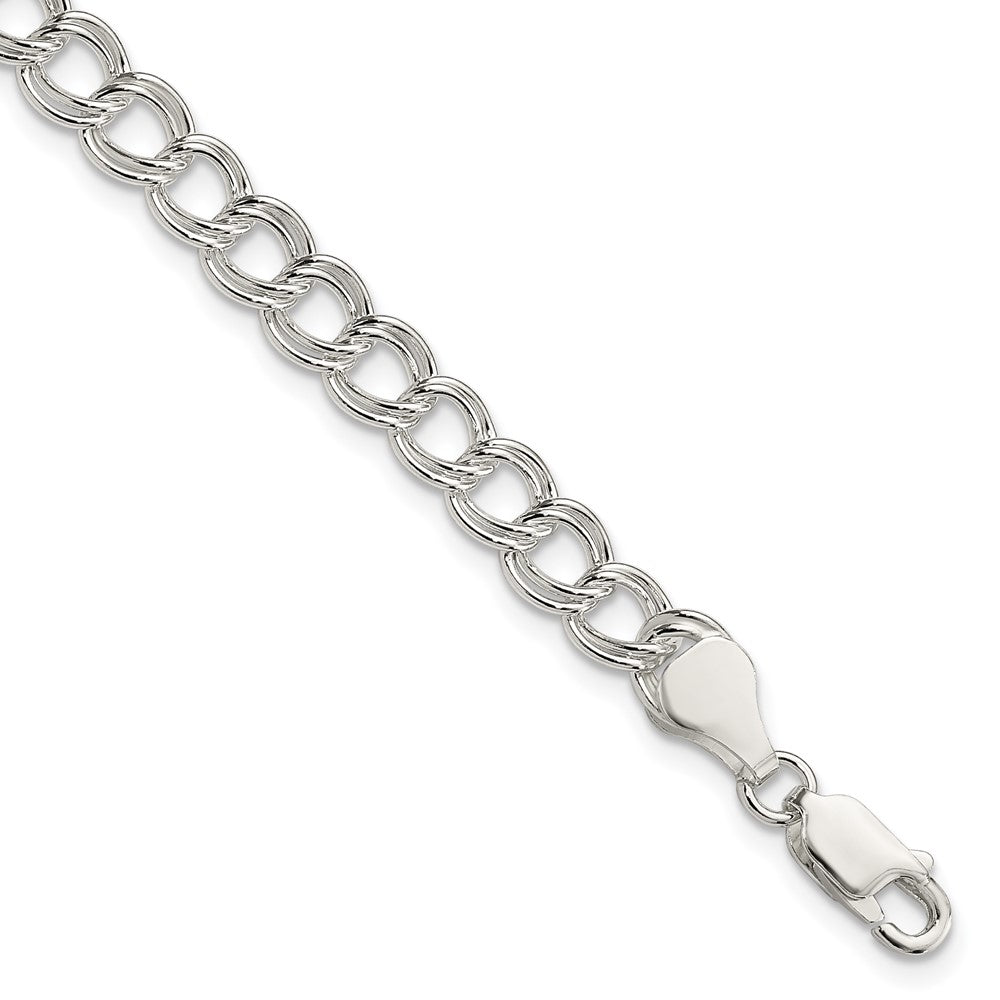 Sterling Silver 6mm Solid Double Link Charm Bracelet