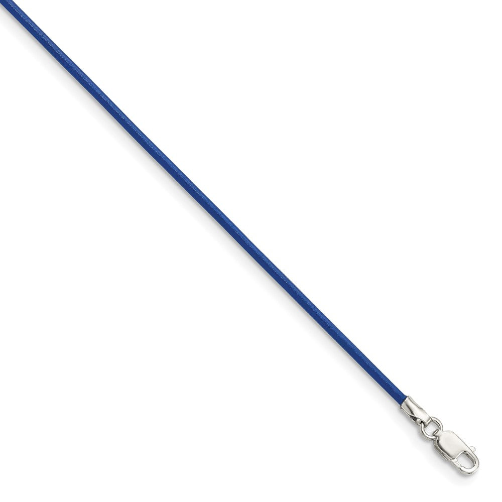 Sterling Silver 16inch 1.5mm Royal Blue Leather Cord Necklace