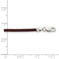 Sterling Silver 20inch 2mm Brown Leather Cord Necklace