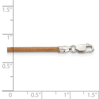 Sterling Silver 18inch 2mm Natural Leather Cord Necklace
